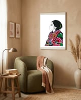 Embroidery Realistic Digital Embroidery Fashion Illustration Art Print Viddy Pop Studio Mood Room framed in a tender room thumbnail