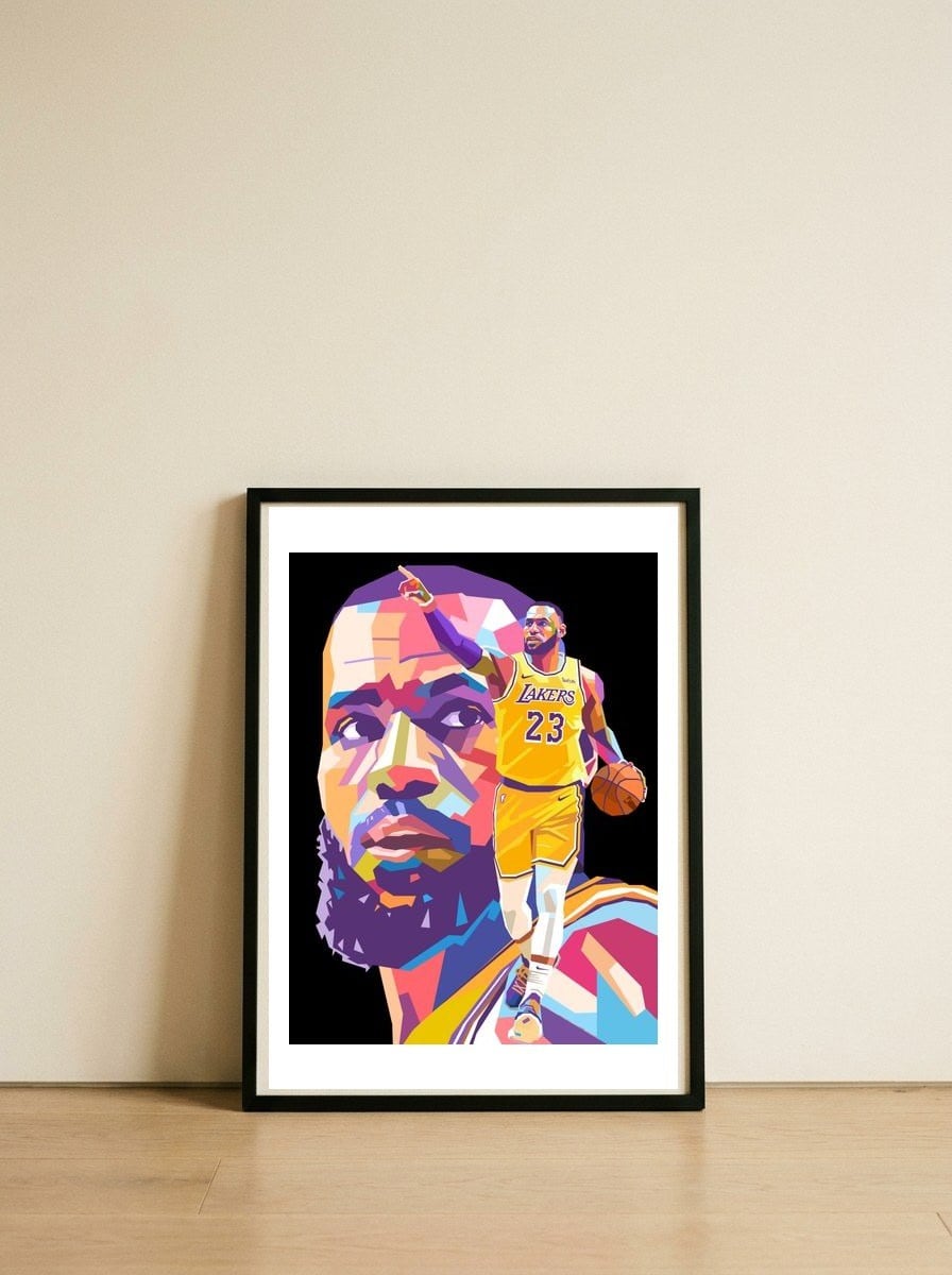 Lebron James art — framed, leaning against the wall