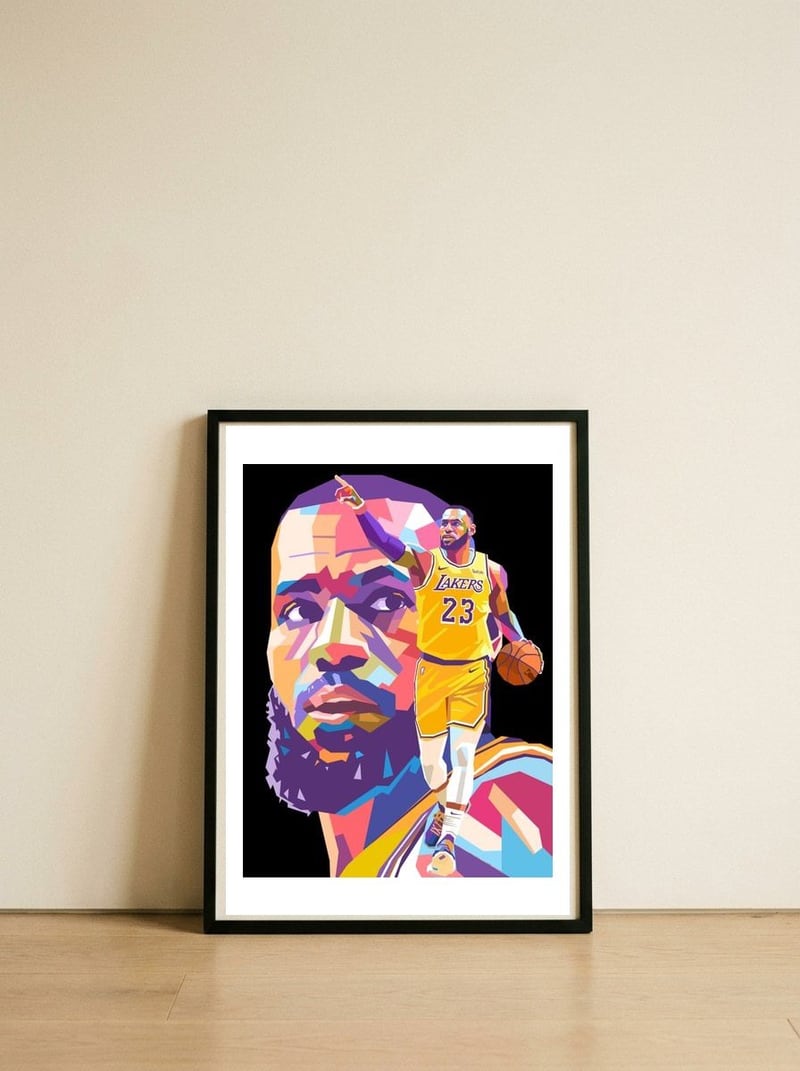 Lebron James art — framed, leaning against the wall