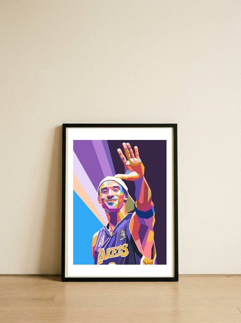 Kobe Bryant pop art — framed, leaning against the wall