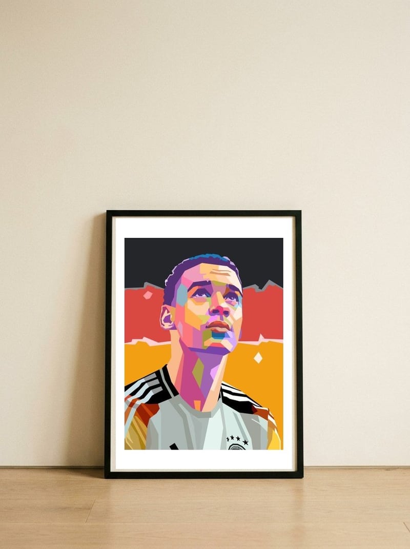 Jamal Musiala art — framed, leaning against the wall