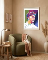 Gavi pop art portrait framed in a tender room thumbnail