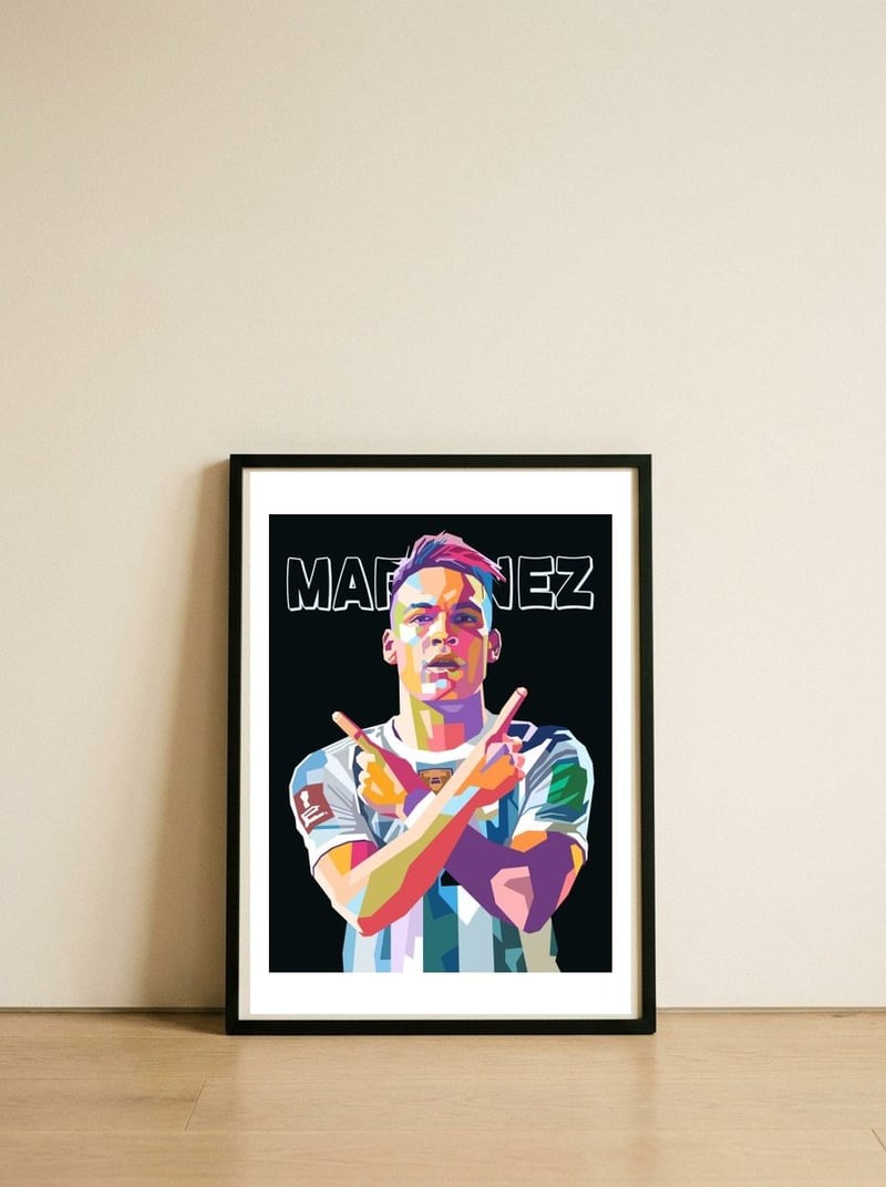 Lautaro Martinez art — framed, leaning against the wall