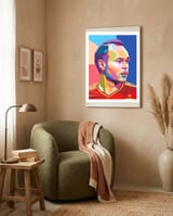 Iniesta pop art portrait framed in a tender room thumbnail