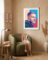 Dan Reynolds - Imagine Dragons pop art portrait framed in a tender room thumbnail