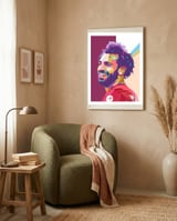 Mohamed Salah pop art portrait framed in a tender room thumbnail
