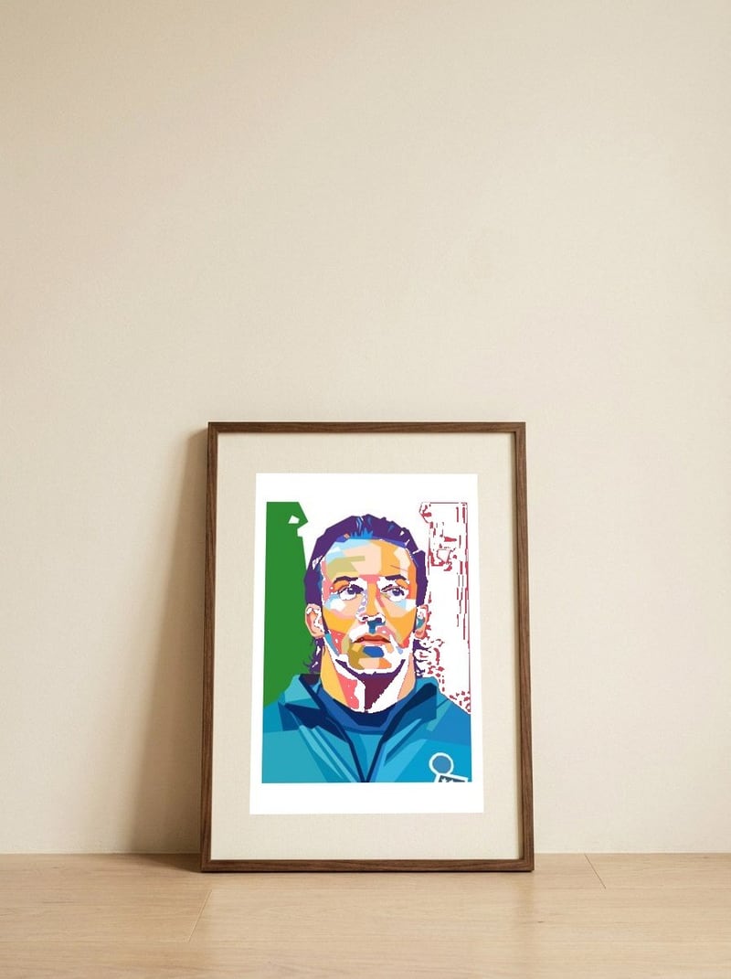 Del Piero art — framed, leaning against the wall