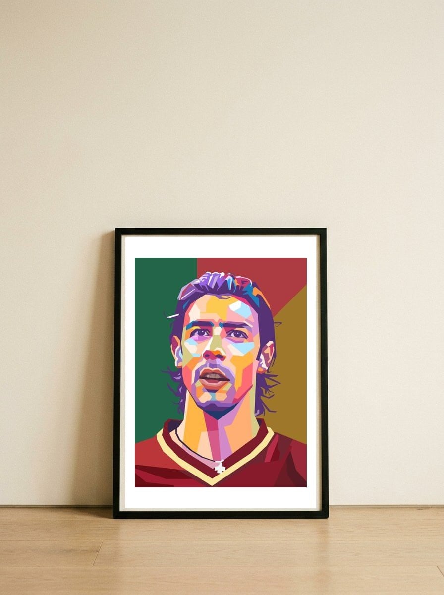 Rui Costa art — framed, leaning against the wall