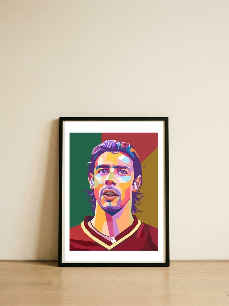 Rui Costa art — framed, leaning against the wall