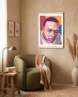Dr Dre pop art portrait framed in a tender room thumbnail