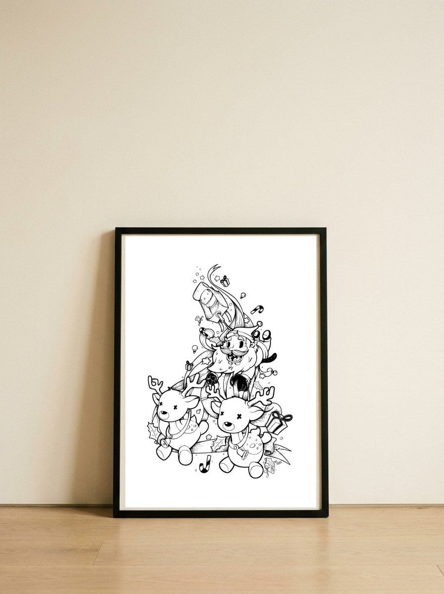 Santa Claus Is Coming — framed, leaning against the wall