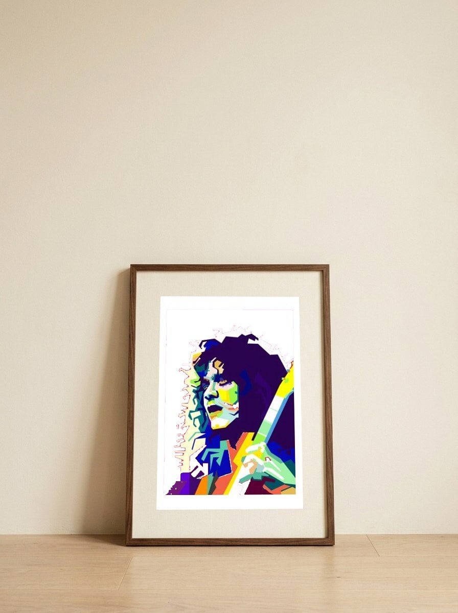 evh-most-rock-guitarist-art-wpap — framed, leaning against the wall
