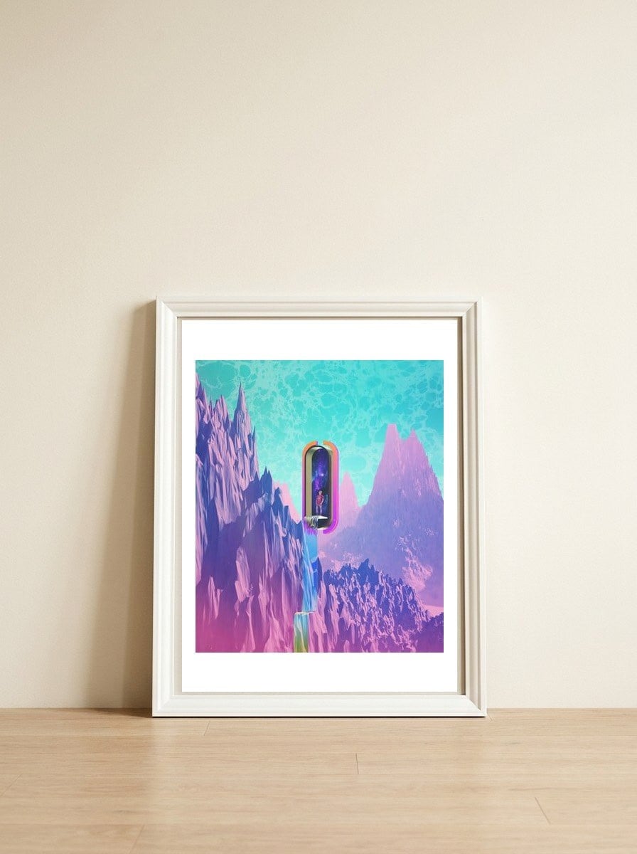Cosmic Drain — framed, leaning against the wall