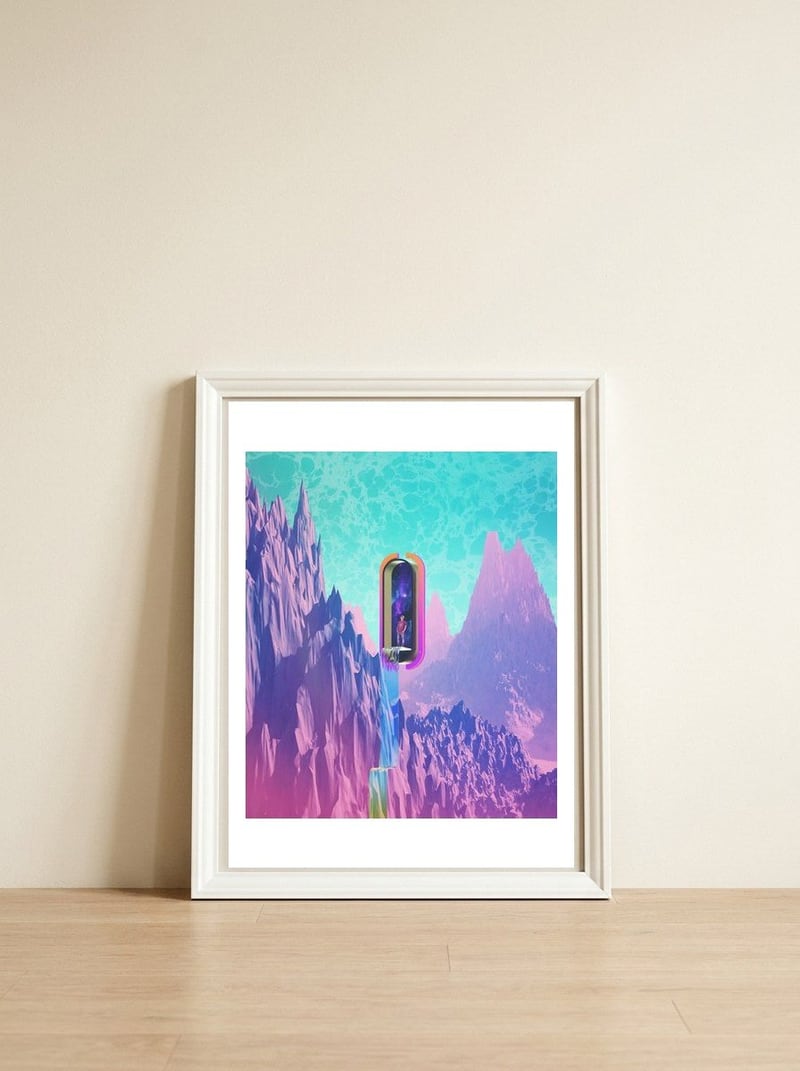 Cosmic Drain — framed, leaning against the wall