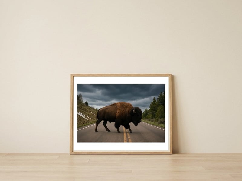 bison-on-the-road-yellowstone-wildlife-photography-1 — framed, leaning against the wall