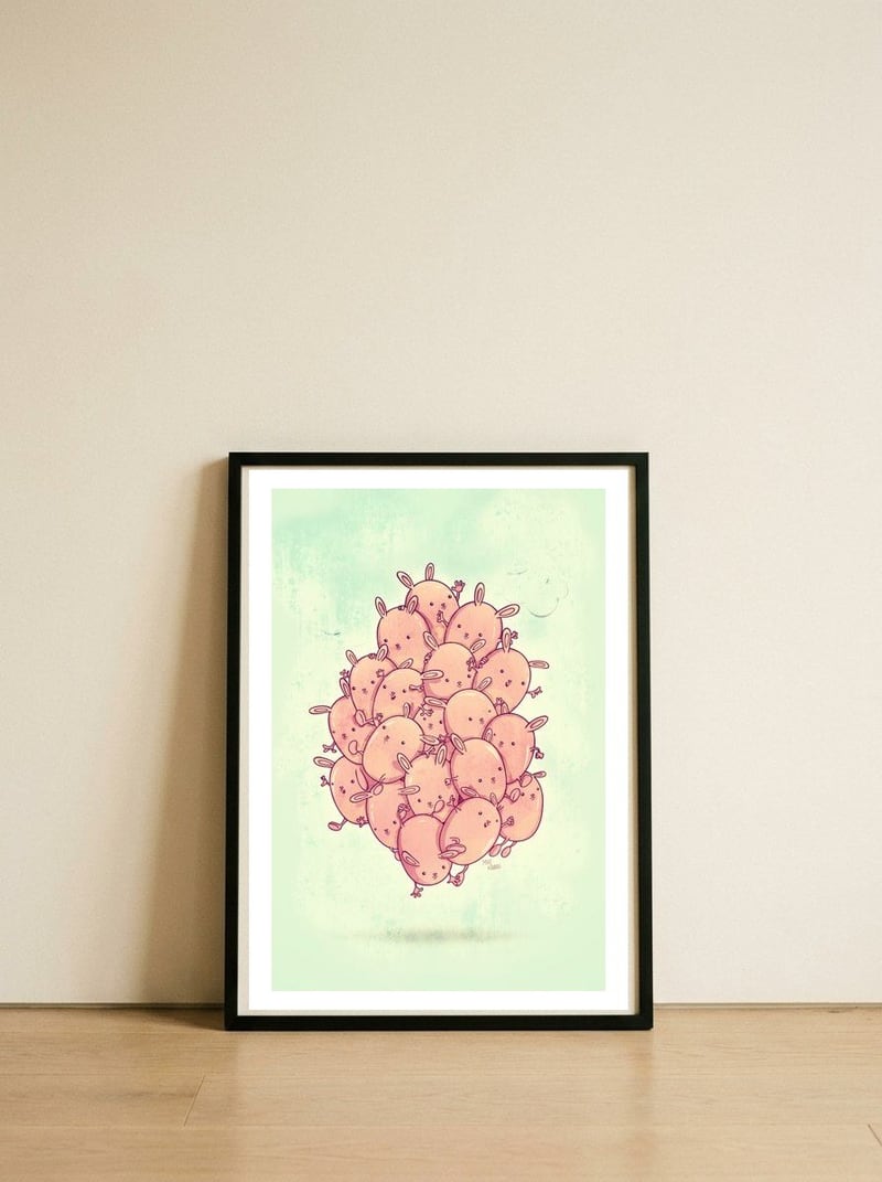 Cute Bunnies — framed, leaning against the wall