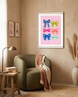 Colorful Ribbon Bows ties Illustration framed in a tender room thumbnail