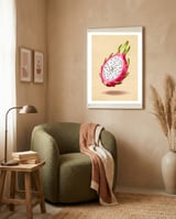 Dragonfruit, Watercolor Illustration, Tropical Pink Art framed in a tender room thumbnail