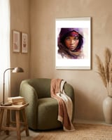 Amethyst Hood Tuareg Woman Portrait framed in a tender room thumbnail