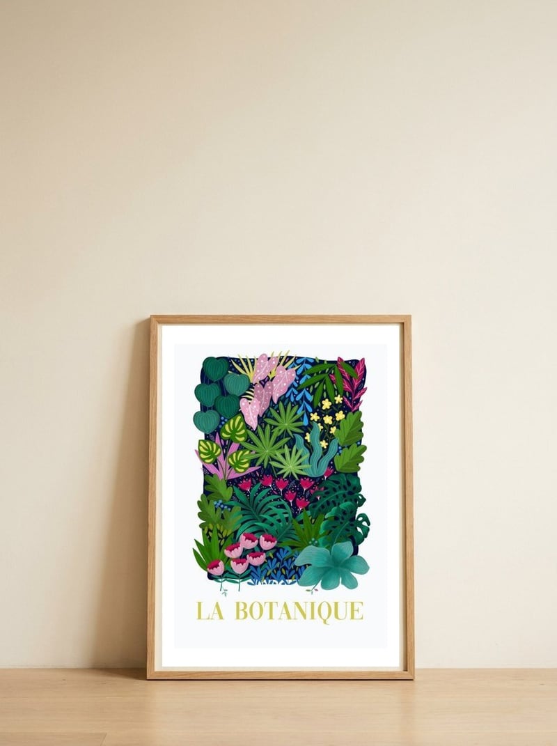 La Botanique, Botanical Garden, Colorful Jungle Print, Boho FLower Market — framed, leaning against the wall