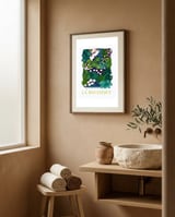 La Botanique, Botanical Garden, Colorful Jungle Print, Boho FLower Market framed in a serene room thumbnail