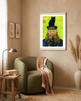 Black Cat on the Postman’s Hat, Van Gogh Inspired Painting framed in a tender room thumbnail
