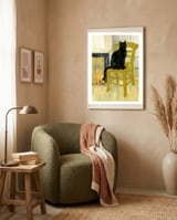 Black Cat on the Yellow Chair, Cozy Van Gogh Vintage Style, Cat at Eternity’s Gate framed in a tender room thumbnail