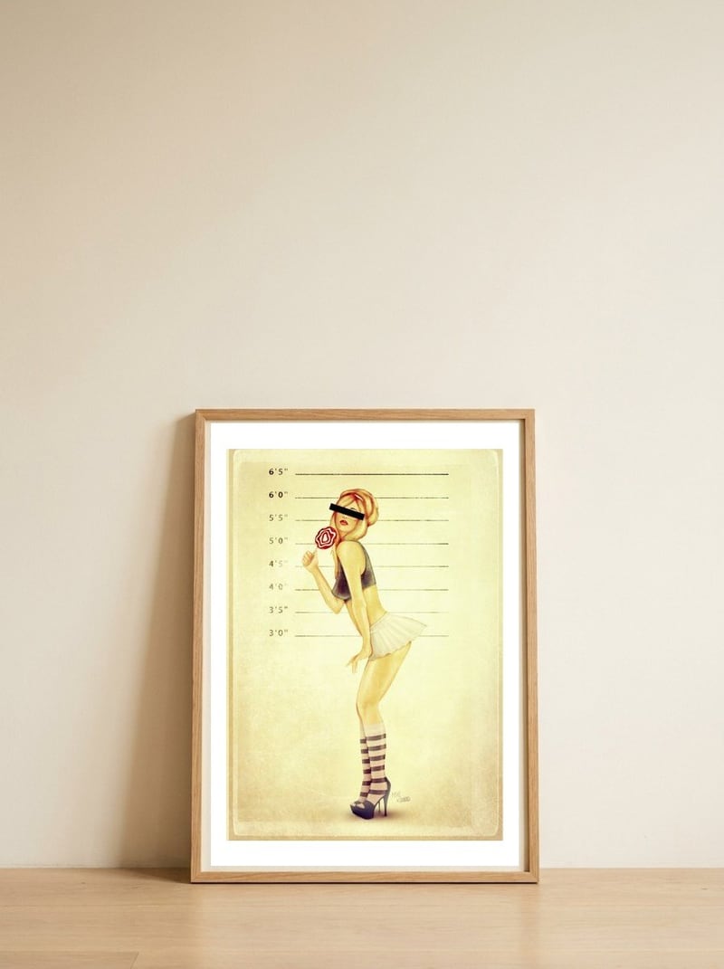 Pin Up Mugshot — framed, leaning against the wall