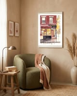 Cozy Bookshop, Autumn Book Shop Street Art, LibraryBook Store framed in a tender room thumbnail