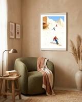 Skiing on Ice Cream Mountains, Miniature Skiers Winter Art Print for Kitchen Decor framed in a tender room thumbnail
