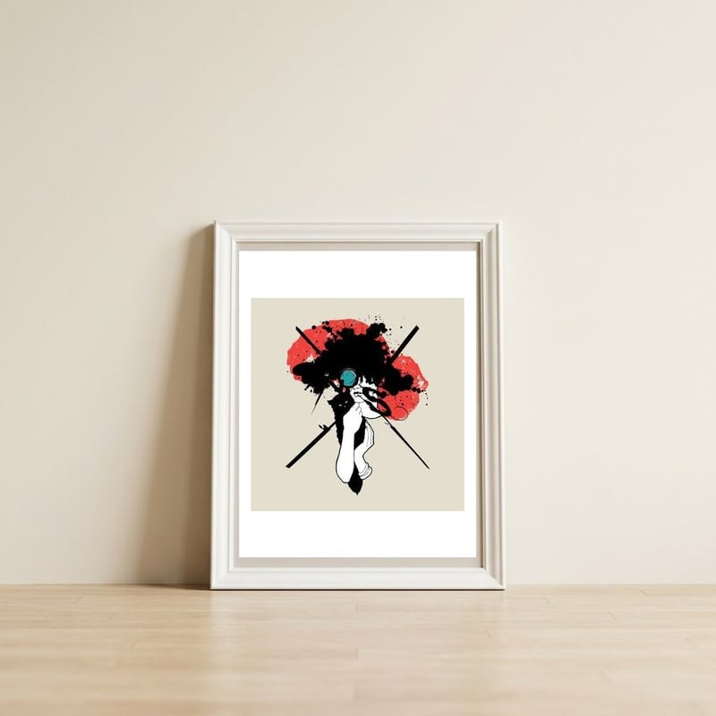 Le Chat Noir — framed, leaning against the wall
