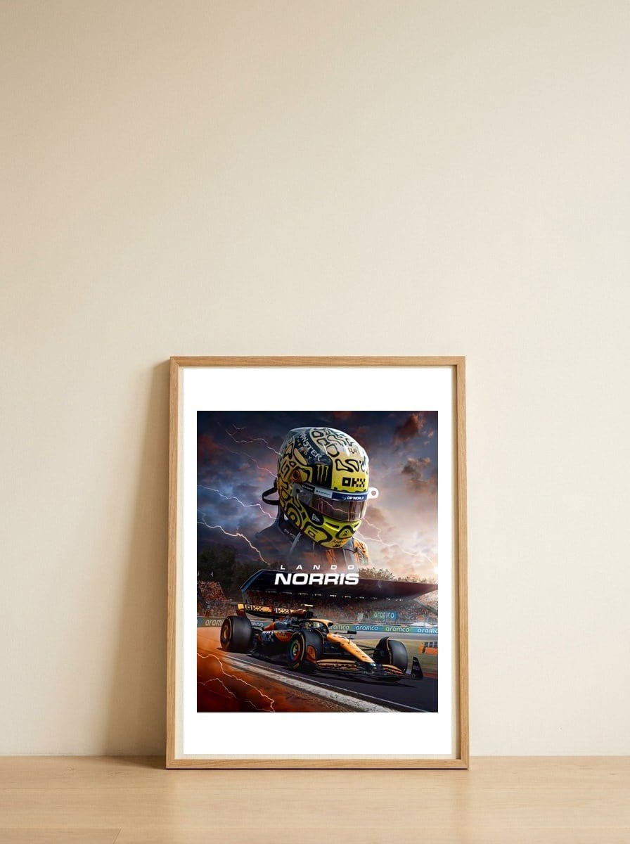 lando-norris — framed, leaning against the wall