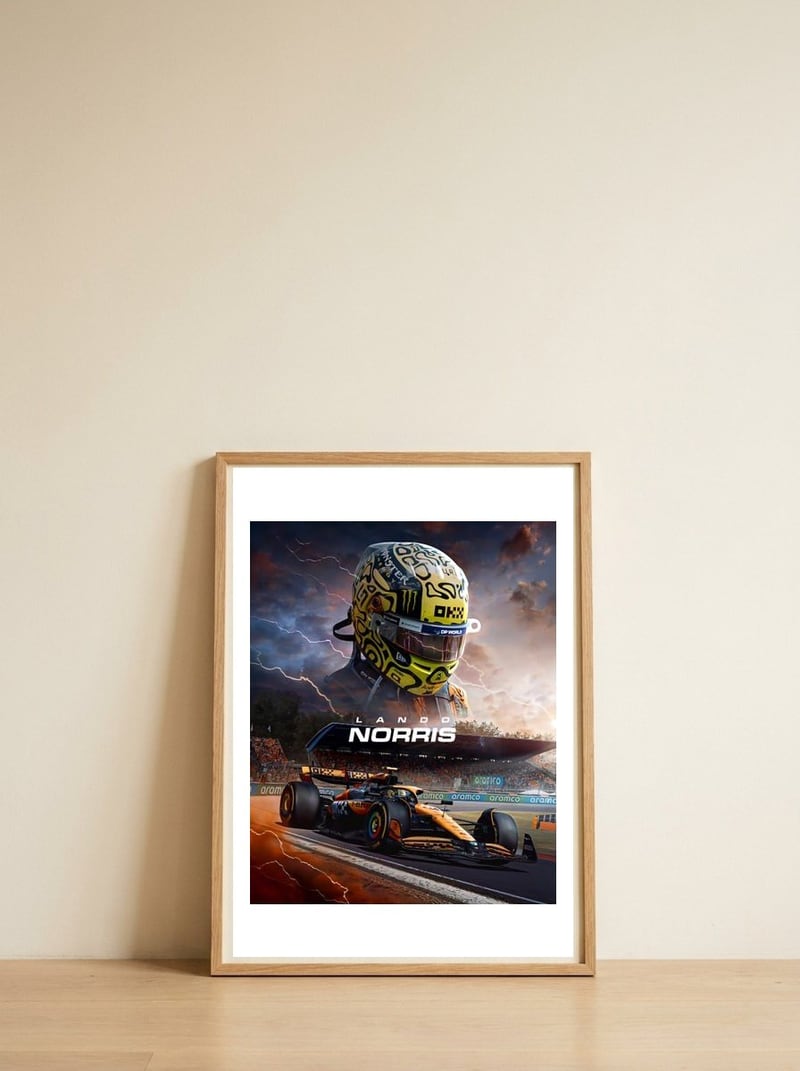 lando-norris — framed, leaning against the wall