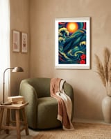 Whale Ocean Wave framed in a tender room thumbnail