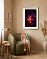 The Nebula Guardian Wolf of the Mountains framed in a tender room thumbnail