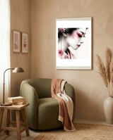 Petal Drift Modern Geisha framed in a tender room thumbnail