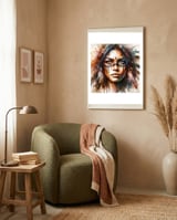 Powerful Tribal Warrior Woman Masked Gaze framed in a tender room thumbnail