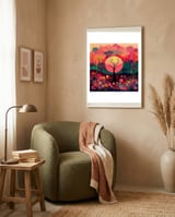 Folk Sunset Forest In Bloom framed in a tender room thumbnail