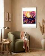 Folk Sunset Over Floral Hills framed in a tender room thumbnail