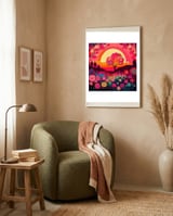 Folk Sunset Blossoming Tree framed in a tender room thumbnail