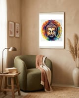 Rainbow Mandala Buddha Portrait framed in a tender room thumbnail