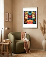 Twin Lotus Buddha Portrait framed in a tender room thumbnail