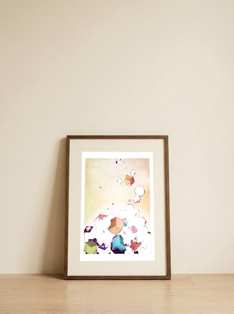 Color Cubes — framed, leaning against the wall