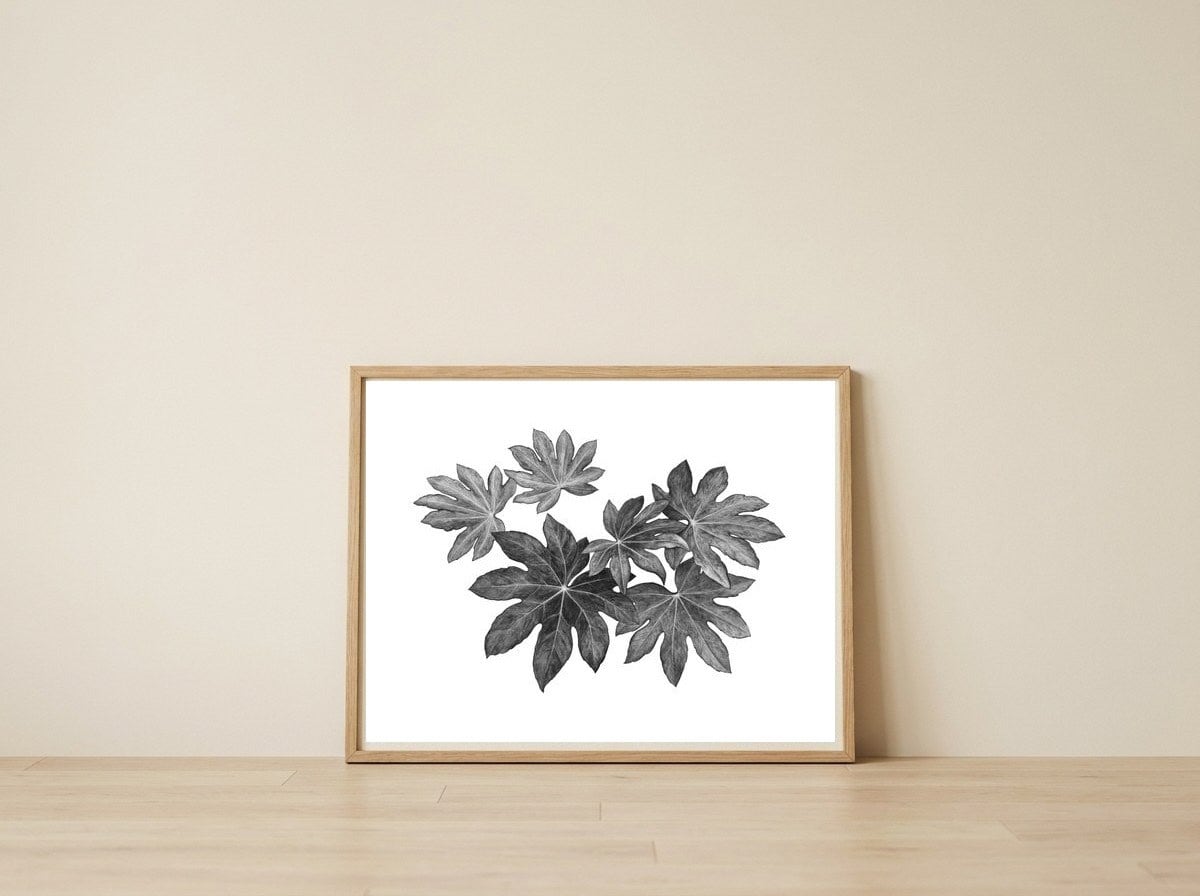 Leaves — framed, leaning against the wall