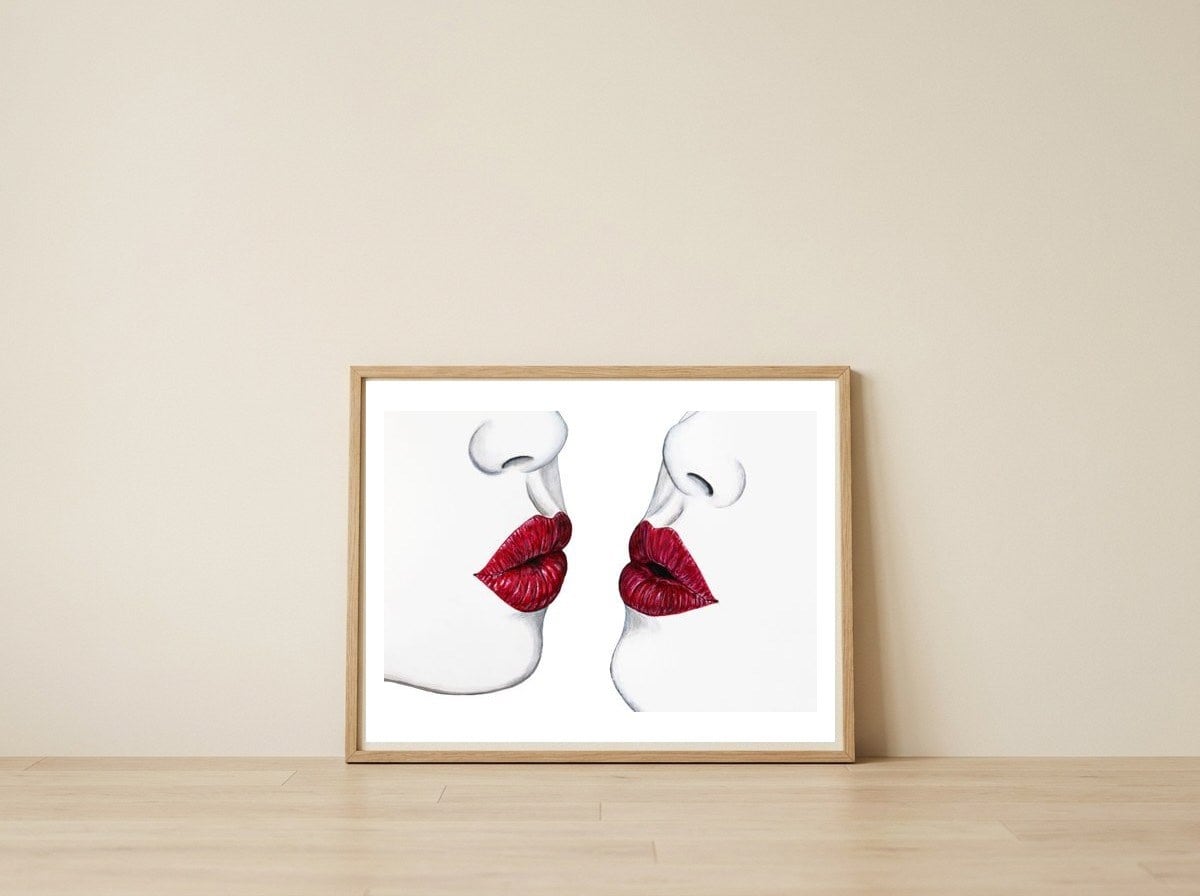 Kiss — framed, leaning against the wall