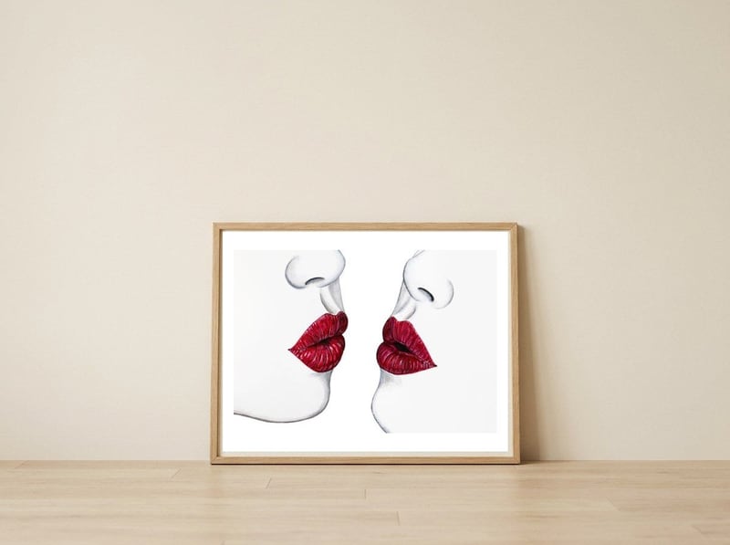 Kiss — framed, leaning against the wall