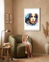 Vivid Warrior Spirit Watercolor Portrait framed in a tender room thumbnail