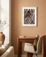 Woman And Zebra In Bold Stripes framed in a focused room thumbnail