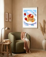 Handpainted Pancakes and Strawberries oil painting framed in a tender room thumbnail