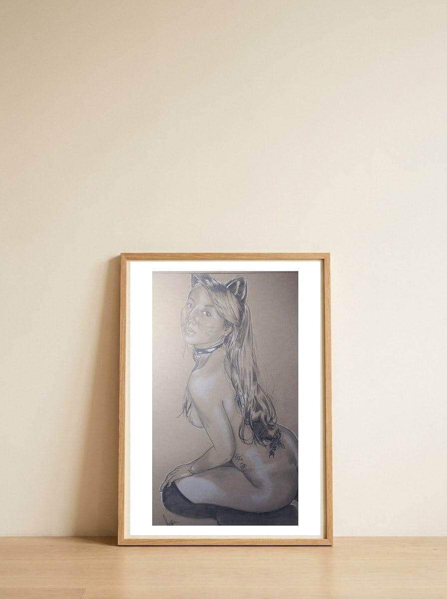 kitty-kitty — framed, leaning against the wall